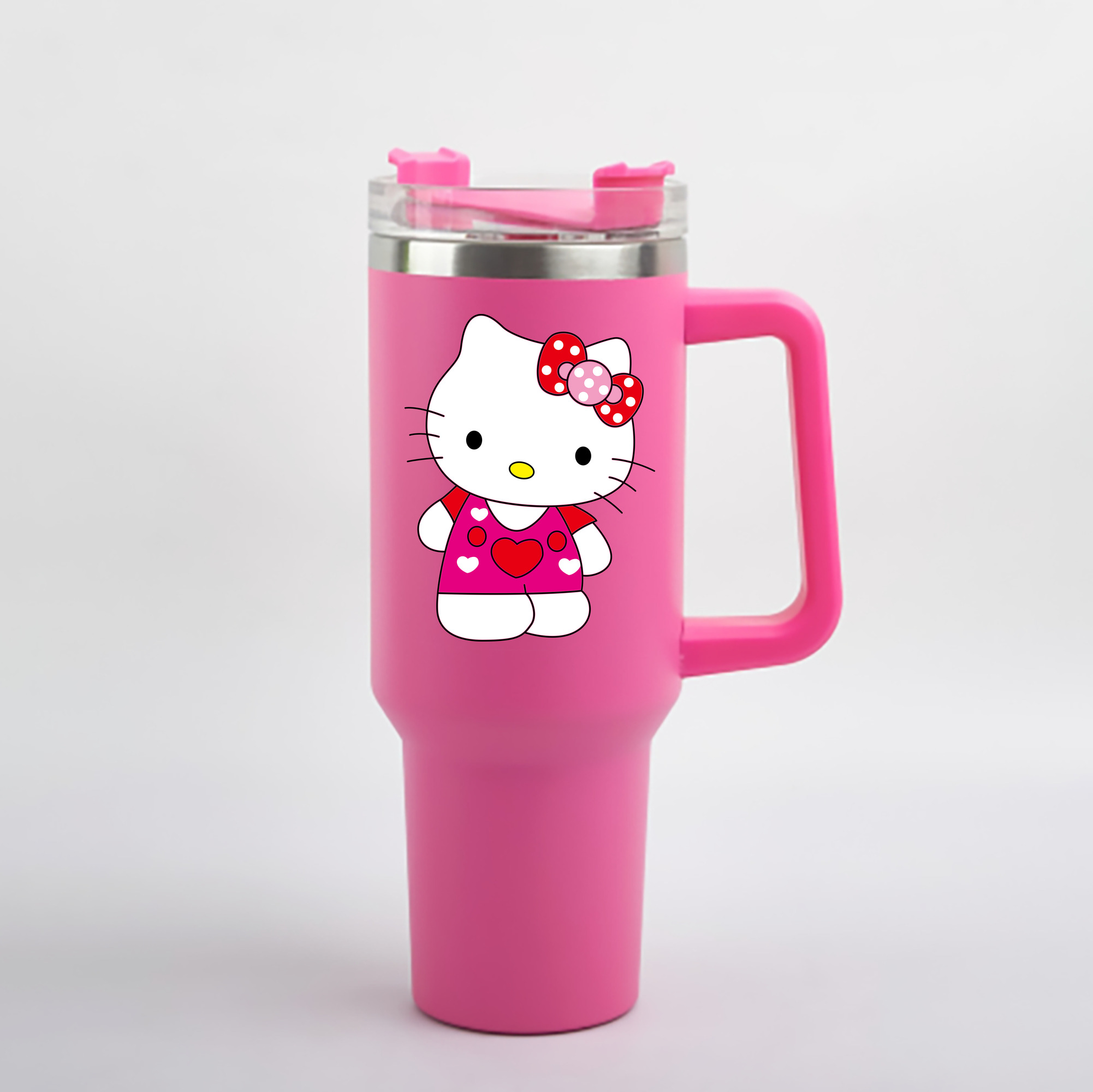 （画像用） Hello Kitty ハローキティ 1200mL車用タンブラー - クリスタルステッカー（プラスチックストロー付き）
